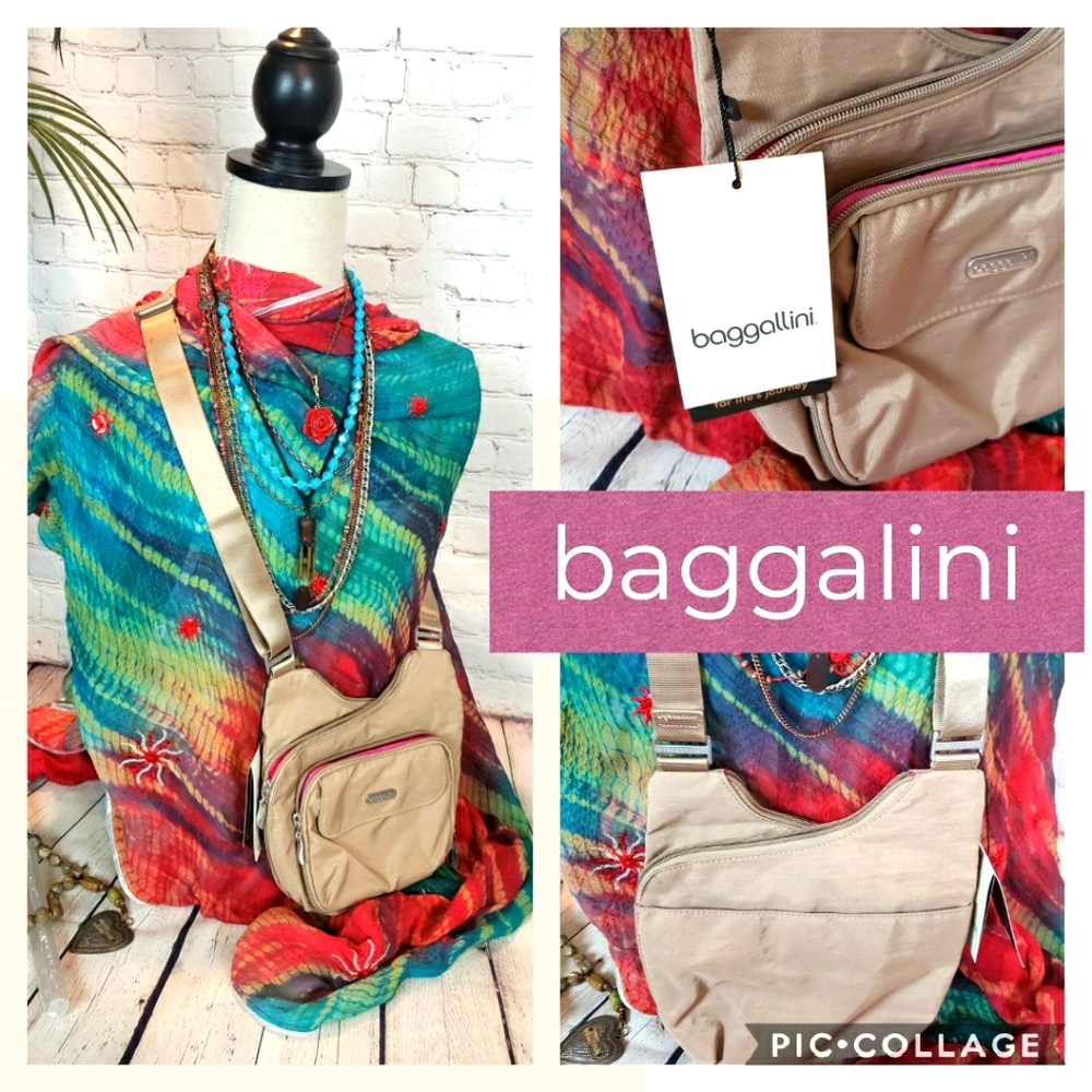 Baggalini tan cross body purse